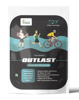 Humming Herbs Outlast Pre Workout supplements For Men | Plant Based Pre-workout Powder with Berry Orange Flavour | Performance & Energy Boost, 270 gm - 15 Servings