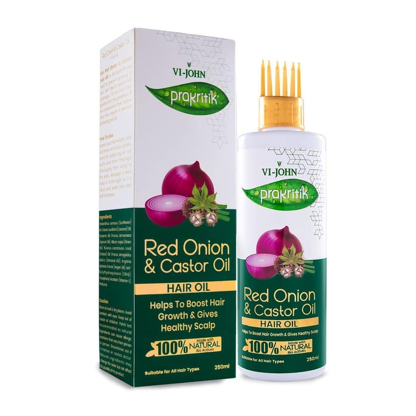 VI-JOHN PRAKRITIK Red Onion & Castor Hair Oil Helps to Boost Hair Growth, 100% Natural Bio Actives Hair Oil (250 ml) view 3