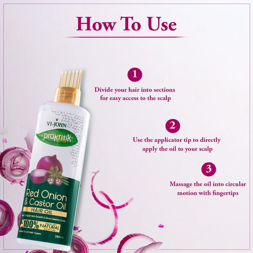 VI-JOHN PRAKRITIK Red Onion & Castor Hair Oil Helps to Boost Hair Growth, 100% Natural Bio Actives Hair Oil (250 ml) view 5