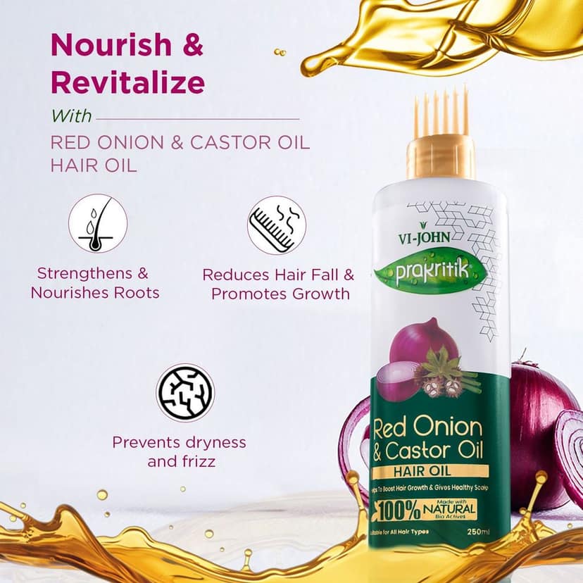VI-JOHN PRAKRITIK Red Onion & Castor Hair Oil Helps to Boost Hair Growth, 100% Natural Bio Actives Hair Oil (250 ml) view 8
