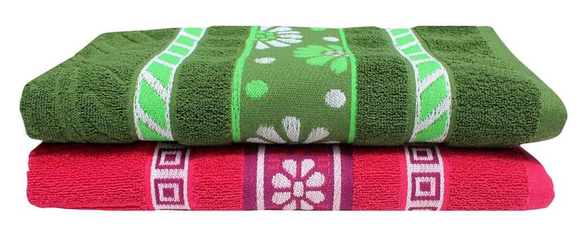 Mandhania Flora Border Soft Cotton BathTowels, 70x140 cm Pack of 2 Cream & Golden view 2