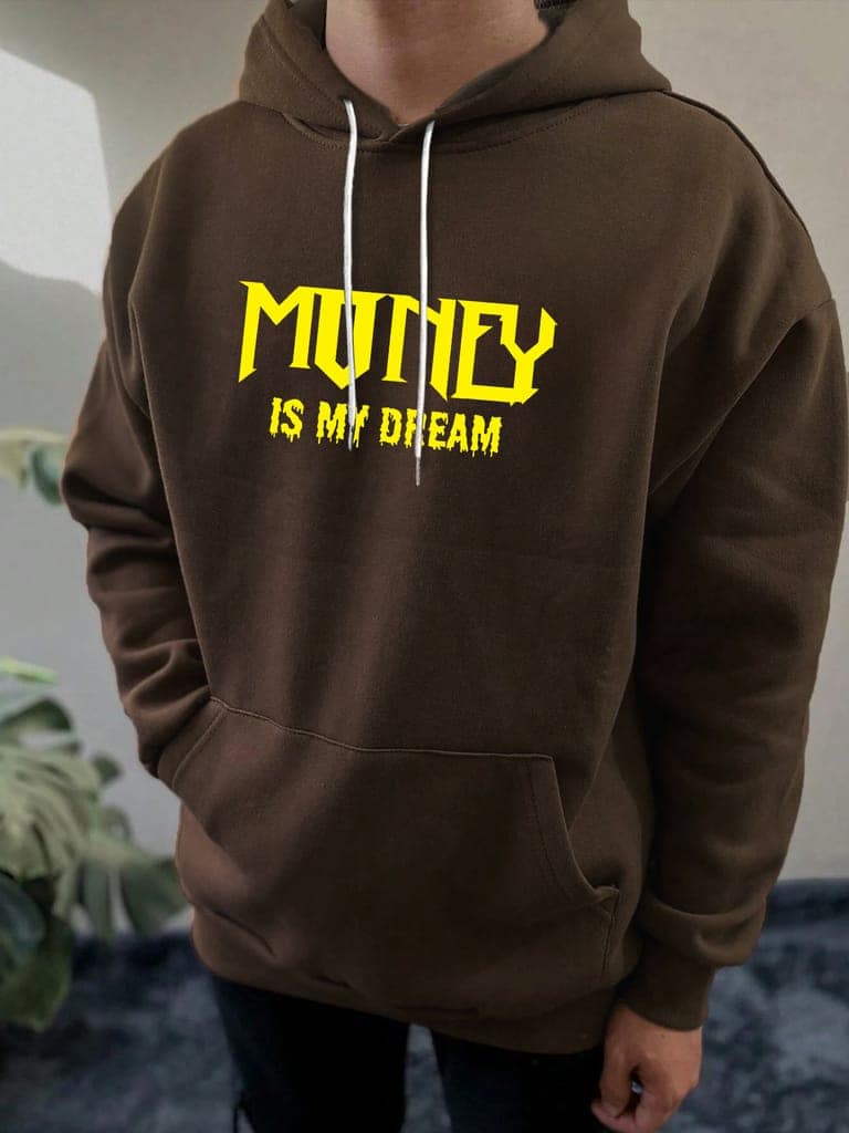SCOTT FINCHER Men's Cotton Blend Graphic Hoodie: "Money Is My Dream" : AA(RSHOD)BROWN_169 view 3
