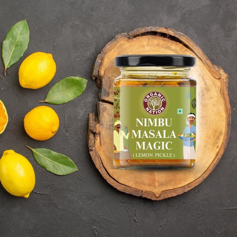 Organic Nation Lemon Pickle� Nimbu ka achar| Homestyle Taste with Traditional Recipe | 100% Natural & Preservative-Free | Traditional Indian Achar | Tangy & Spicy Flavour 250g view 4