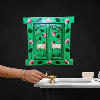 Hand Painted Pichwai Art Wooden Green Color Jharokha
