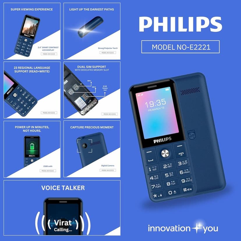 Philips Stylish Keypad Mobile -E2221 view 3