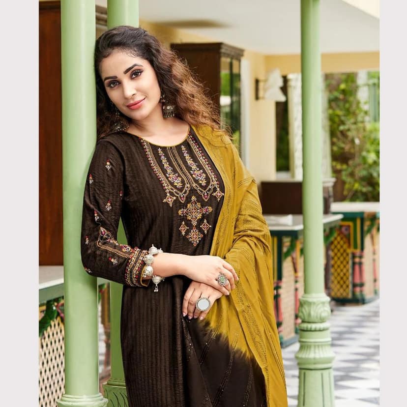 TALK BY FASHION Women Viscose Silk Kurta Sets with Trousers & Dupatta view 2