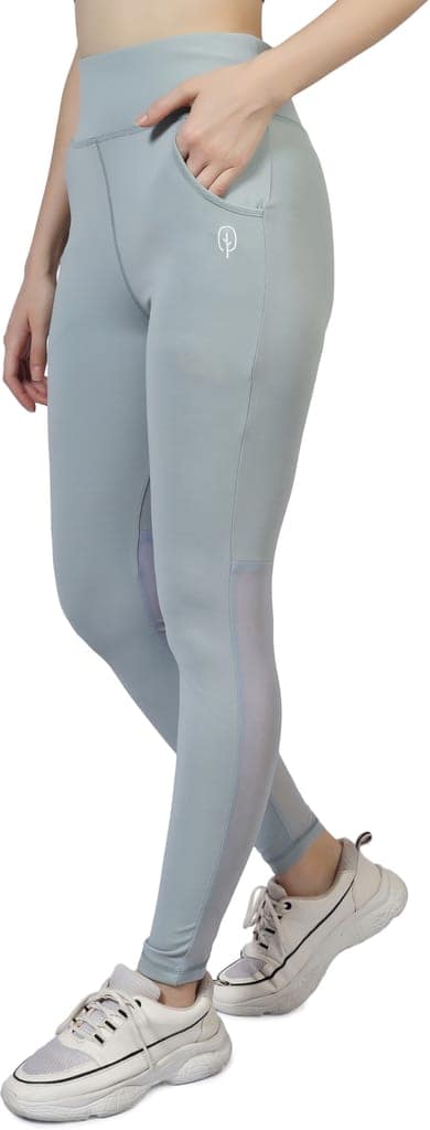 BlueFicus Women & Girls Gym Wear Leggings Workout Pants with Side Pockets Stretchable Tights for Fitness Yoga Track Pants (Grey) view 4