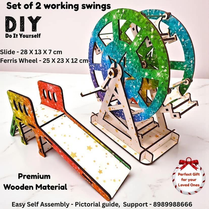 DIY Ferris Wheel & Slide Miniature Crafting Kit for Kids | Build Your Own Amusement Park Toy | Educational STEM & Creative Craft Activity