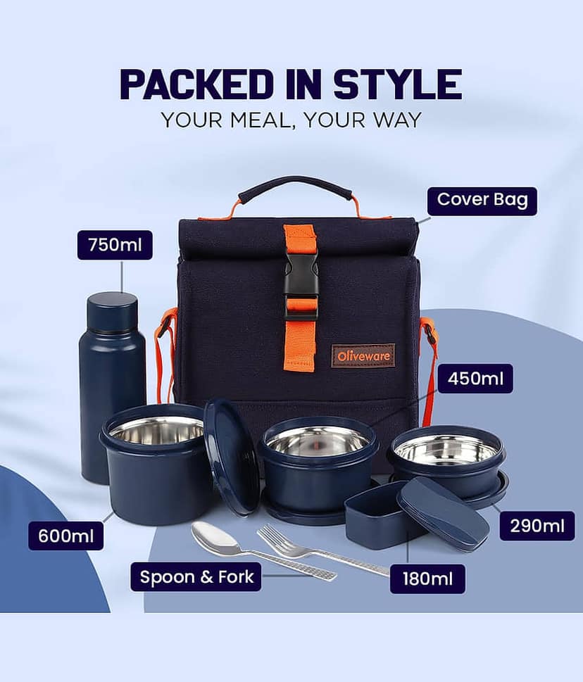 Oliveware Magma Stainless Steel Lunch Box 3 - Container ( Pack of 1 ) view 2