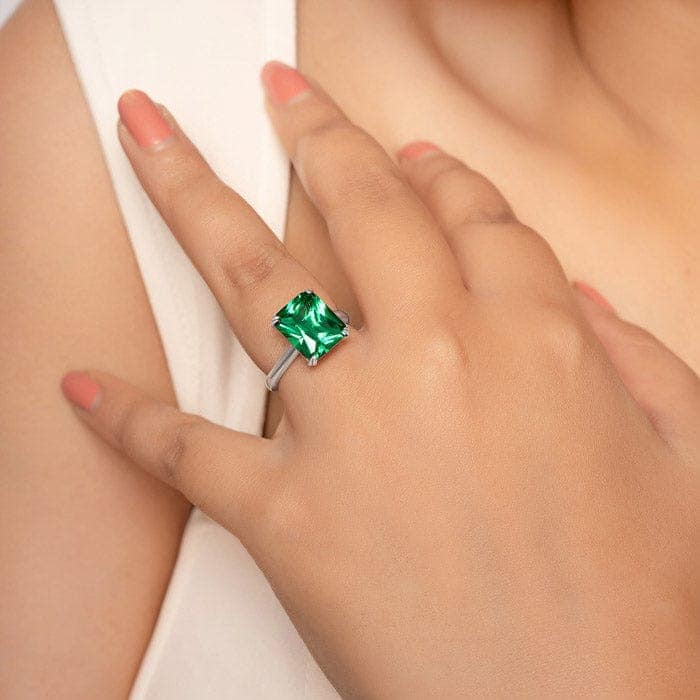 Silver Green Crystal Radiant Ring view 2