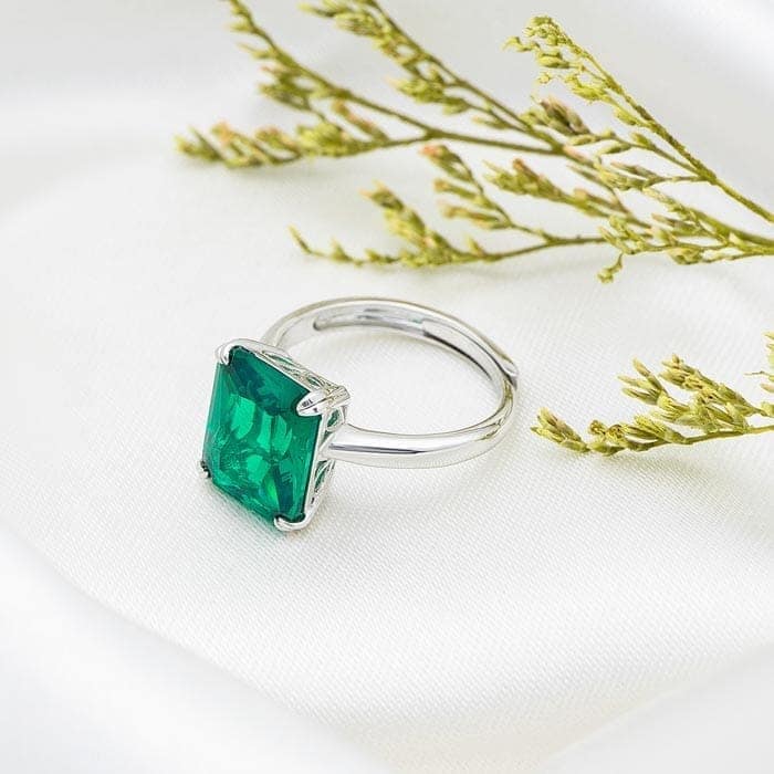 Silver Green Crystal Radiant Ring view 3