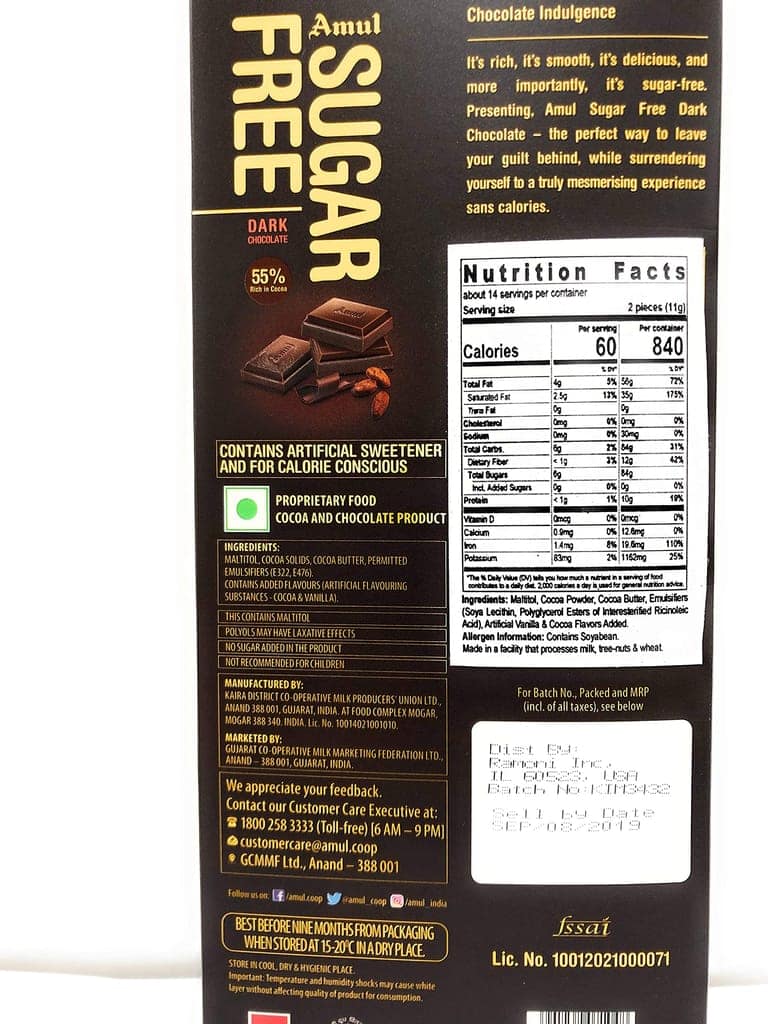 Amul Sugar Free Dark Chocolate, 35G view 2