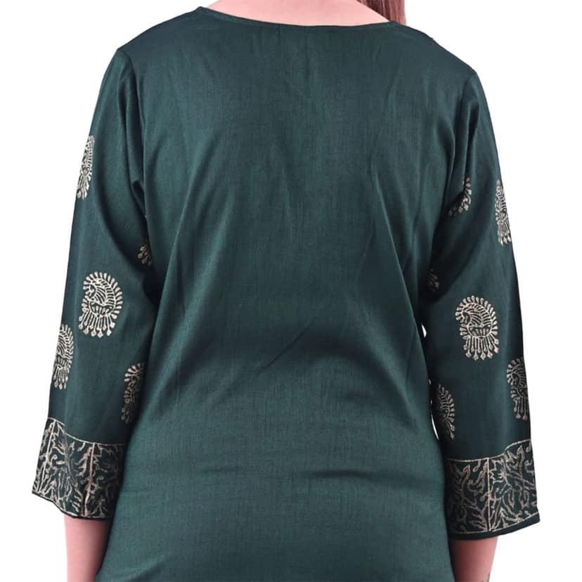 Women's Rayon Cotton Mix Fabric Slint Stylish Hand Block Printed Kurti Green view 6