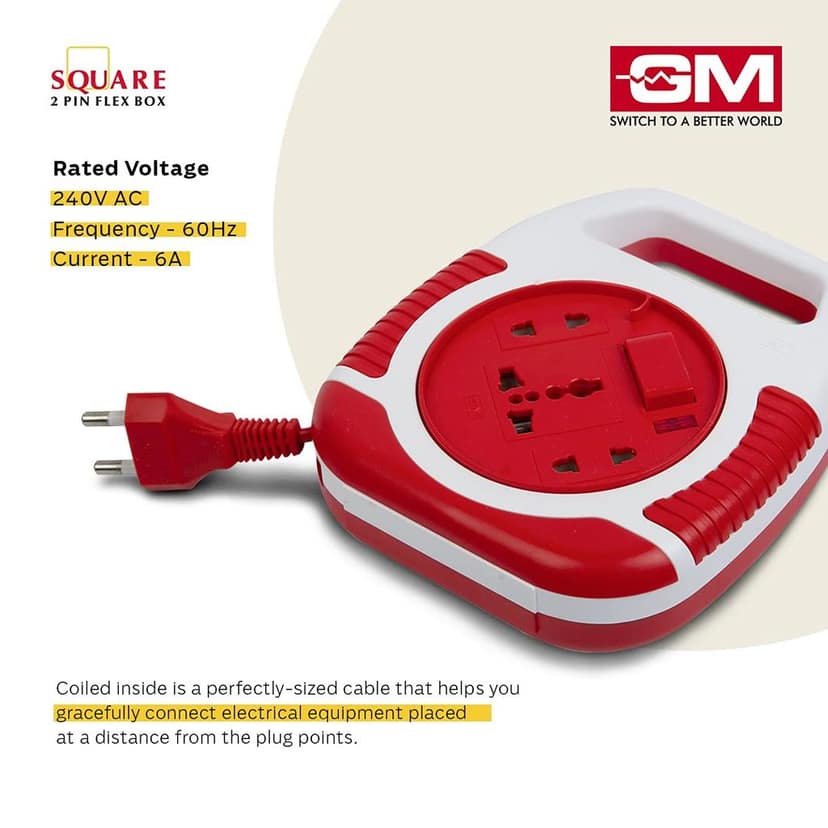 GM 3040 240V Square 2 Pin Flex Box 5 Metre with Handle, Indicator & International Socket (Red and White) view 4