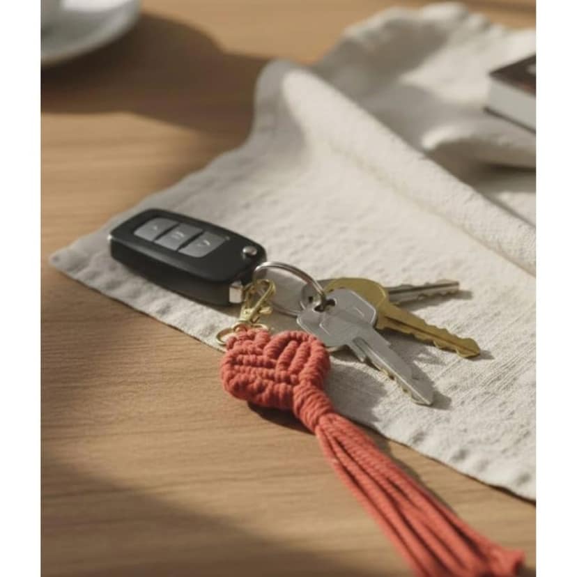 Handmade Macrame Crochet Cute Heart Keychain with Tassel for Girls, Boys, Men, Women | Cotton Cord Boho Bag Charm | Decorative Key and PhoneAccessory | Red view 2