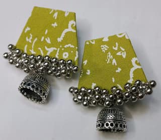 Lime Green Fabric Zumka - Traditional Lightweight Earrings