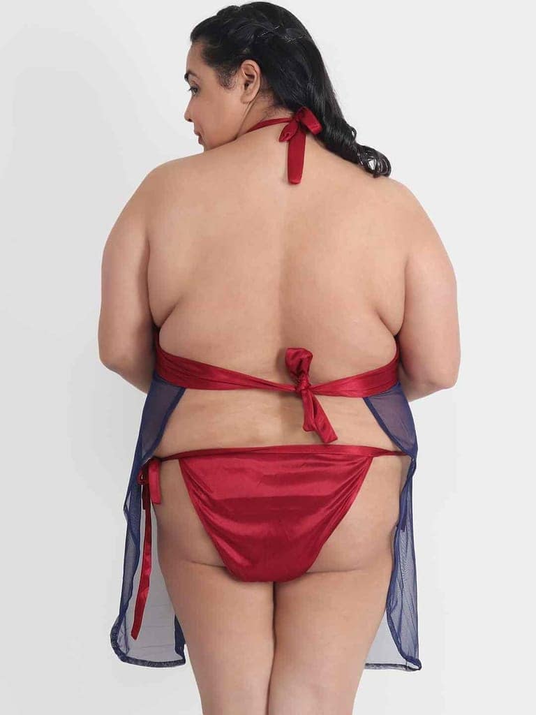 Plus Size Sexy Maroon Babydoll Bikini Dress with Panty for Honeymoon BB33M view 5