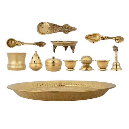 Golden Pooja Thali Set - Traditional Religious Ritual Essentials view 2