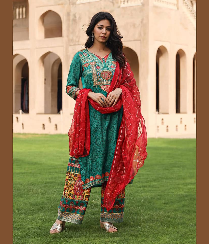 Juniper Viscose Printed Kurti With Pants Women's Stitched Salwar Suit - Green ( Pack of 3 ) view 2