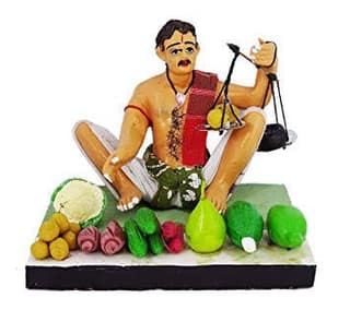 Krishnanagar Handmade Clay Gift & Decor - Basic- Sitting Human Figure Miniature Idol - Vegetable Seller