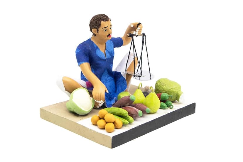 Krishnanagar Handmade Clay Gift & Decor - Basic- Sitting Human Figure Miniature Idol - Vegetable Seller view 2