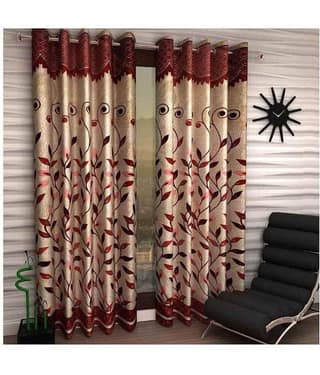 Panipat Textile Hub Printed Semi-Transparent Eyelet Door Curtain 7 ft Pack of 2 -Beige