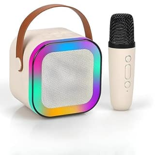 All-in-One Karaoke Machine with Wireless Microphone, Portable Bluetooth Speaker, RGB Dancing Lights & Voice Effects – Pink