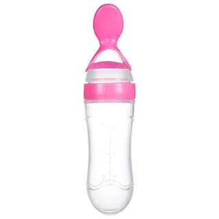 BPA-Free Baby Feeding Bottle with Soft Silicone Spoon – 120ml, Leak-Proof, Squeeze Feeding for Cereal, Puree & Semi-Solid Food