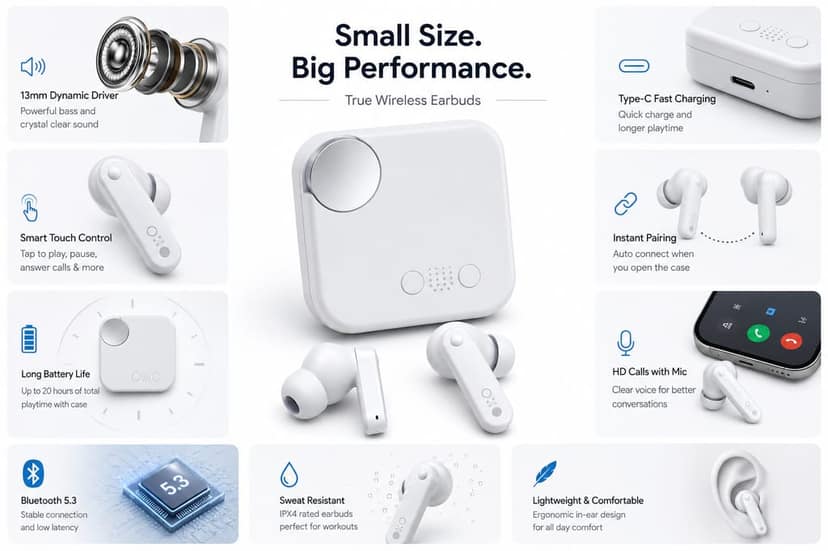 BEST TWS Earphones Full Touch Control Headphones Built-in Microphone Premium Sound Quality Ensure Fast Stable & Connection With Type C Charger view 8