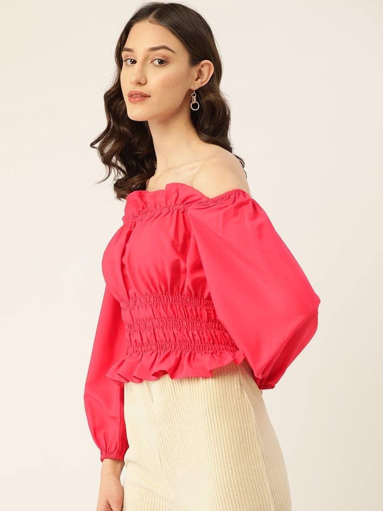 Solid Off-Shoulder Smocked Crepe Top view 2