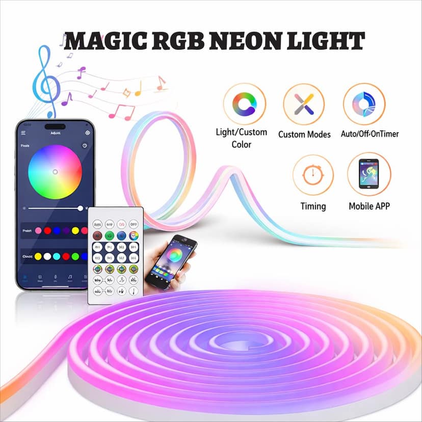 5 Meter Smart RGBIC Neon LED Strip Light with App & Remote, Music Sync Rope Light, 16M+ Colors, RGBIC Strip Lights for Room, Gaming, TV Backlight, Party, Home Decoration, Diwali Decor view 2