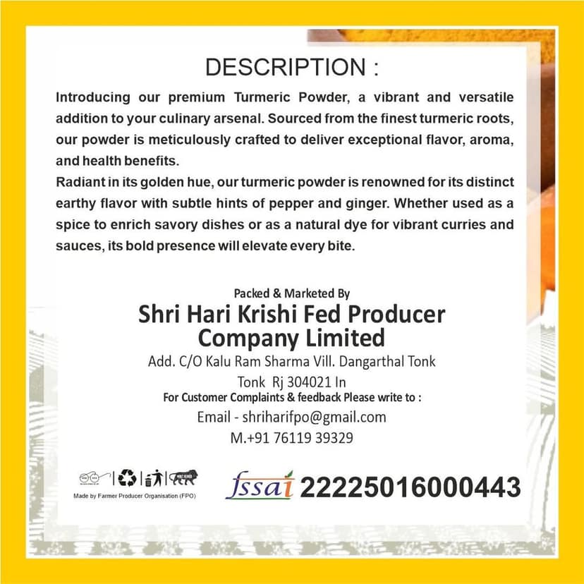 Turmeric Powder 100 gm Pack of 2 By Shri Hari Krishi Fed Producer Company view 4
