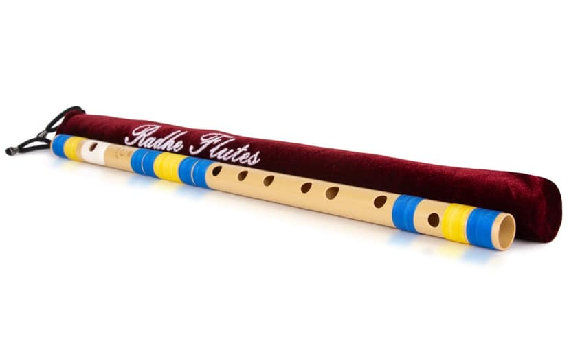Radhe Flutes | Right Handed C Natural With Velvet Cover | Tuned With Tanpura A=440Hz | PVC Fiber | Light Blue & Yellow view 2