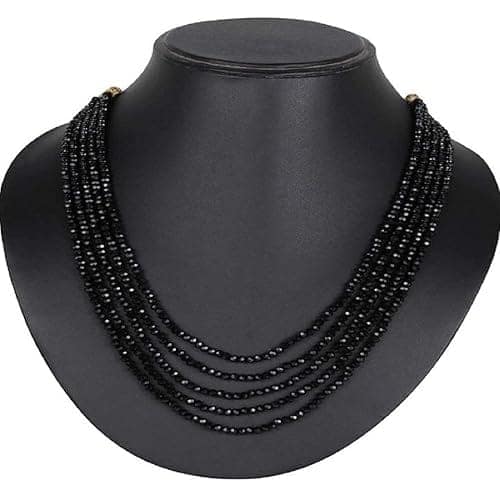 A V FASHION INDIA - Black Crystal Stone Beads Necklace with Stud Earring For Women and Girl stylish Traditional Beaded 16 Inch Long Necklace Set Black Mala Fashion Jewellery view 3