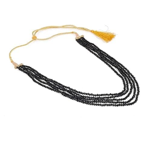A V FASHION INDIA - Black Crystal Stone Beads Necklace with Stud Earring For Women and Girl stylish Traditional Beaded 16 Inch Long Necklace Set Black Mala Fashion Jewellery view 4