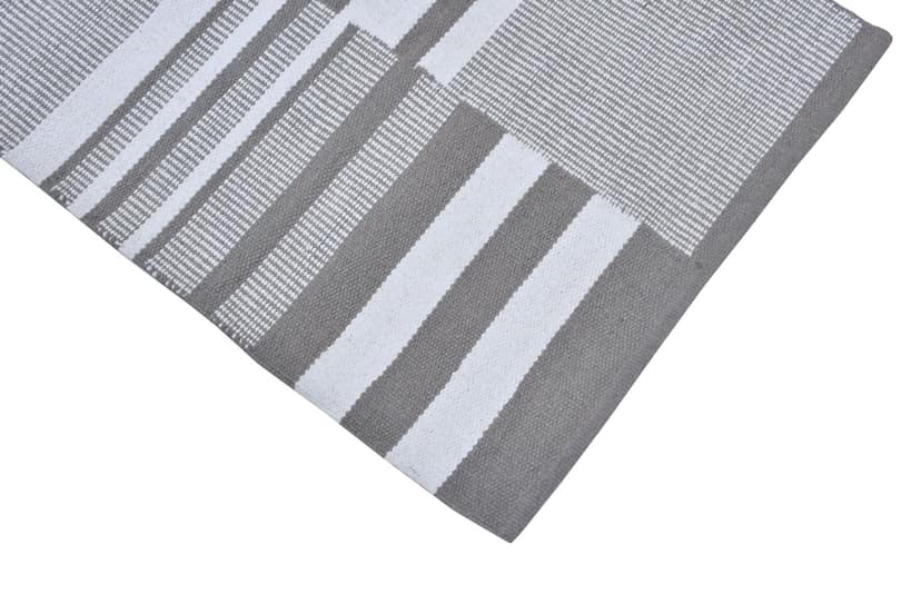 Modern Grey & White Striped Geometric Woven Area Rug | Stylish Floor Decor view 2