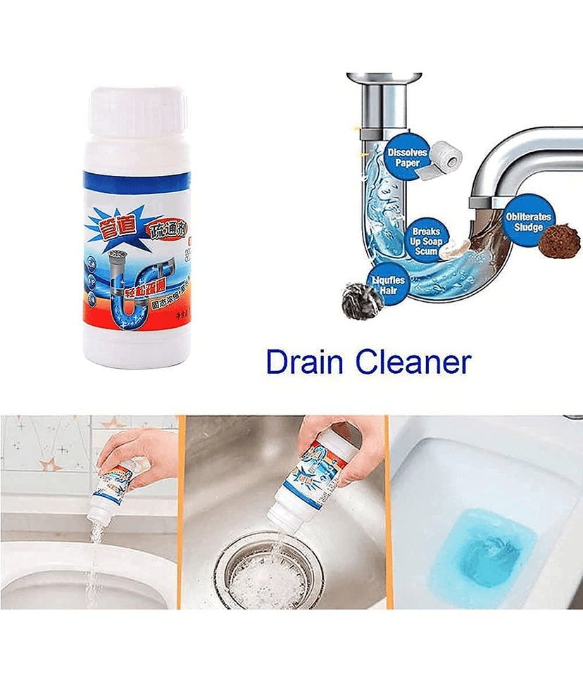 2 pcs Sink & Drain Cleaner Powder | Powerful & Clog Remover Sink Cleaning Powder | Automatic Toilet Blockage Cleaner, Removes Clogs, Blockage in Washbasin, Septic Tank, Sinks, Pipes view 2