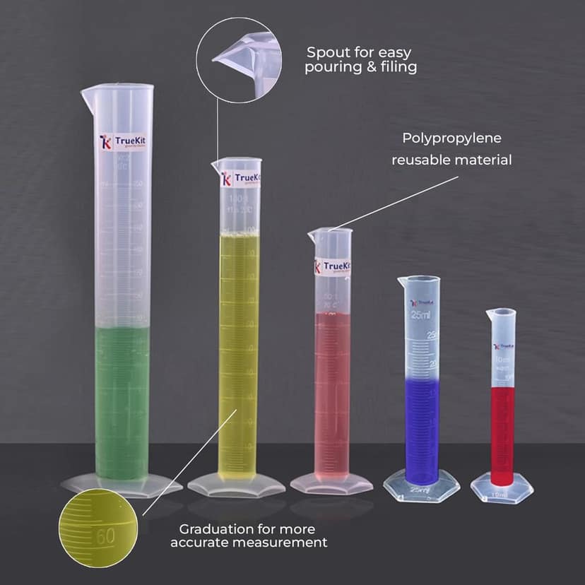 TRUEKIT Transparent Plastic Measuring Cylinder with Graduation Marks. view 2