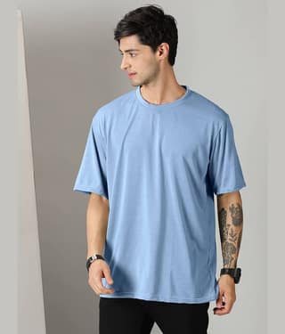 RodZen Cotton Oversized Fit Solid Half Sleeves Men's Round T-Shirt - Blue ( Pack of 1 )