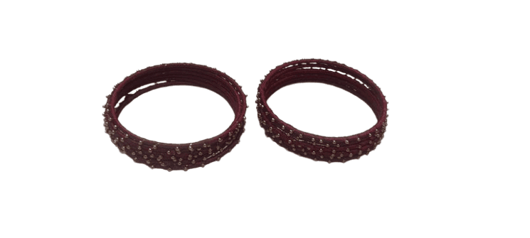 Maroon Glass Bangles with Golden Beads view 2