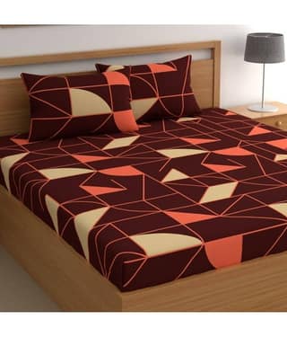 CG HOMES Cotton Floral Fitted 1 Bedsheet with 2 Pillow Covers ( Double Bed ) - Brown
