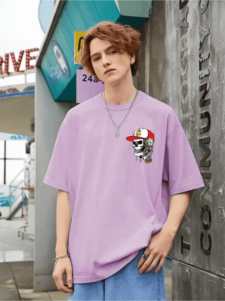 SCOTT FINCHER Men's Streetwear Hip Hop T-Shirt with Skull Graphic and Money Print in Purple : AA(ARN)LAVANDER_202 view 3