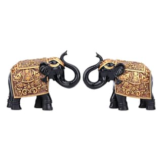 Artarium Black Royal Elephant Family Statue Showpiece with Royal Embellishments Fengshui Vastu Good Luck Decorative Items for Home Decor Living Room Office Decor (Royal Elephant Black Pack of 2)