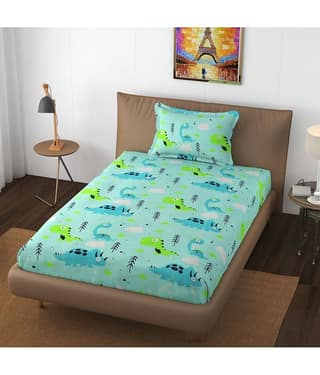 Apala Microfiber Animal Single Bedsheet with 1 Pillow Cover - Green