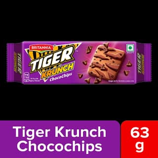 Britannia Tiger Krunch Chocochips Biscuit - Crunchy, Ready To Eat, 63 G