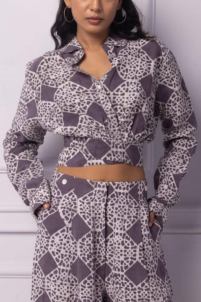 Purple Batik Printed Wrap Top view 3