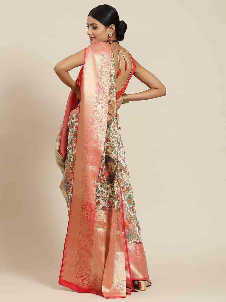Women's Digital Printed Woven Silk Saree with unstiched blouse piece view 2