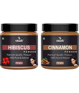 Oilanic 100% Pure Hibiscus Powder & Cinnamon Powder For Skincare Hair Mask 200 g Pack of 2