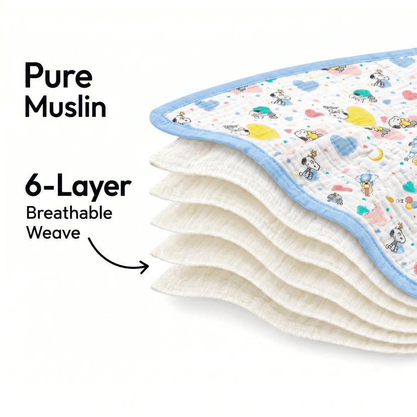 6-Layer Muslin Cotton Baby AC Blanket — Ultra-Soft, Breathable & Lightweight Blanket for Newborn to 6 Years, Stroller Cover & Crib Sheet (White and Baby Blue) view 2