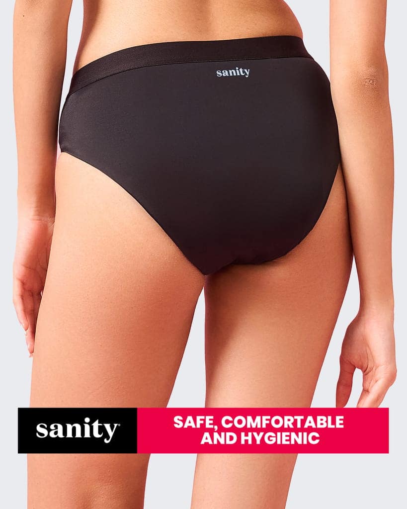 Sanity Mid Rise Hipster Period Panties | Leak-Proof & Reusable Black Menstrual Underwear | Eco-Friendly & Rash-Free view 3